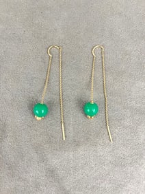 PAIR SIGNED PHILLIPS HOUSE 14K YELLOW GOLD AND GREEN CHALCEDONY DANGLE EARRINGS.