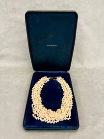 SIGNED TIFFANY & CO. PALOMA PICASSO TEN-STRAND FRESHWATER CULTURED PINK-WHITE AND GOLDEN-WHITE OVAL