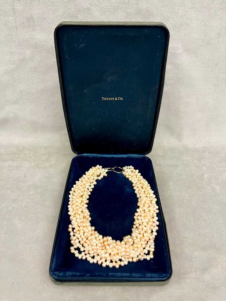 SIGNED TIFFANY & CO. PALOMA PICASSO TEN-STRAND FRESHWATER CULTURED PINK-WHITE AND GOLDEN-WHITE OVAL (1 of 7)