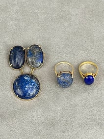 THREE PIECES LAPIS LAZULI JEWELRY.