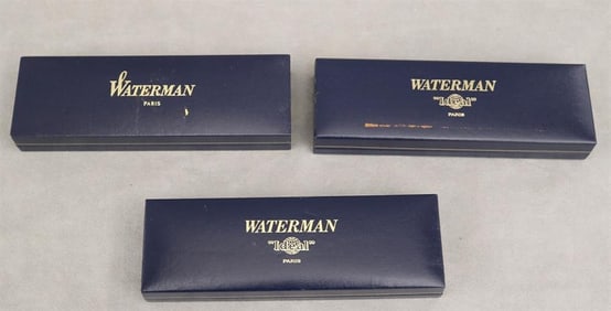 THREE WATERMAN (PARIS) WRITING INSTRUMENTS: FOUNTAIN PEN, ROLLER BALL PEN, AND MECHANICAL PENCIL.