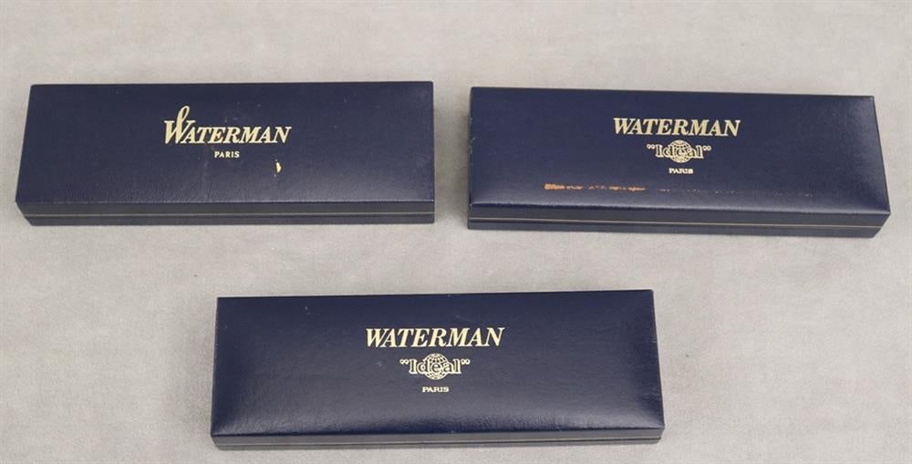 THREE WATERMAN (PARIS) WRITING INSTRUMENTS: FOUNTAIN PEN, ROLLER BALL PEN, AND MECHANICAL PENCIL. (1 of 7)