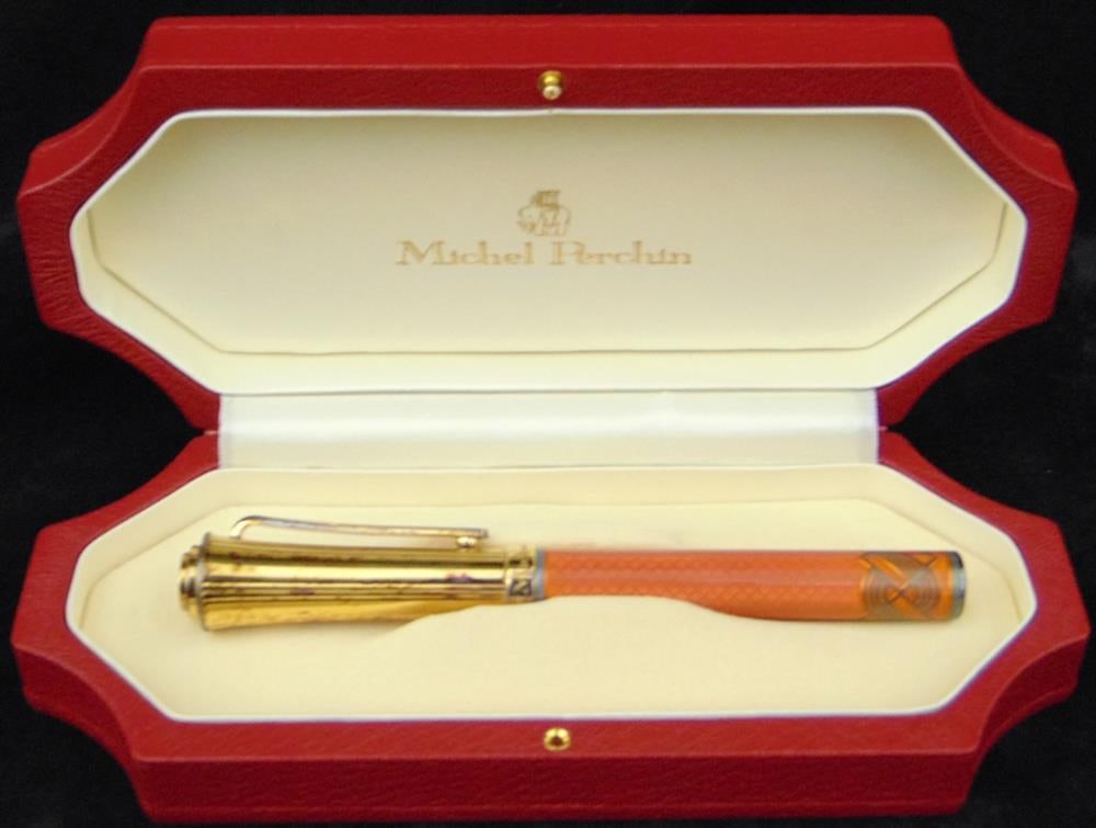 MICHEL PERCHIN "SOUTH BEACH" ORANGE VERMEIL FOUNTAIN PEN. (1 of 3)