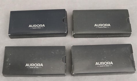 FOUR AURORA WRITING INSTRUMENTS: FOUNTAIN PEN, ROLLER BALL PEN, BALL POINT PEN, AND MECHANICAL PEN