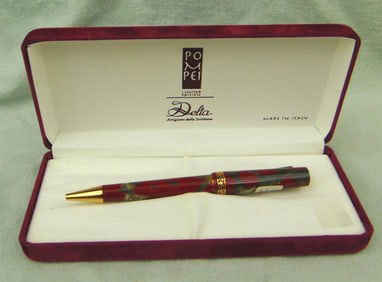 FOUR DELTA "POMPEI" WRITING INSTRUMENTS: FOUNTAIN PEN, ROLLER BALL, BALL POINT PEN, AND MECHANICAL