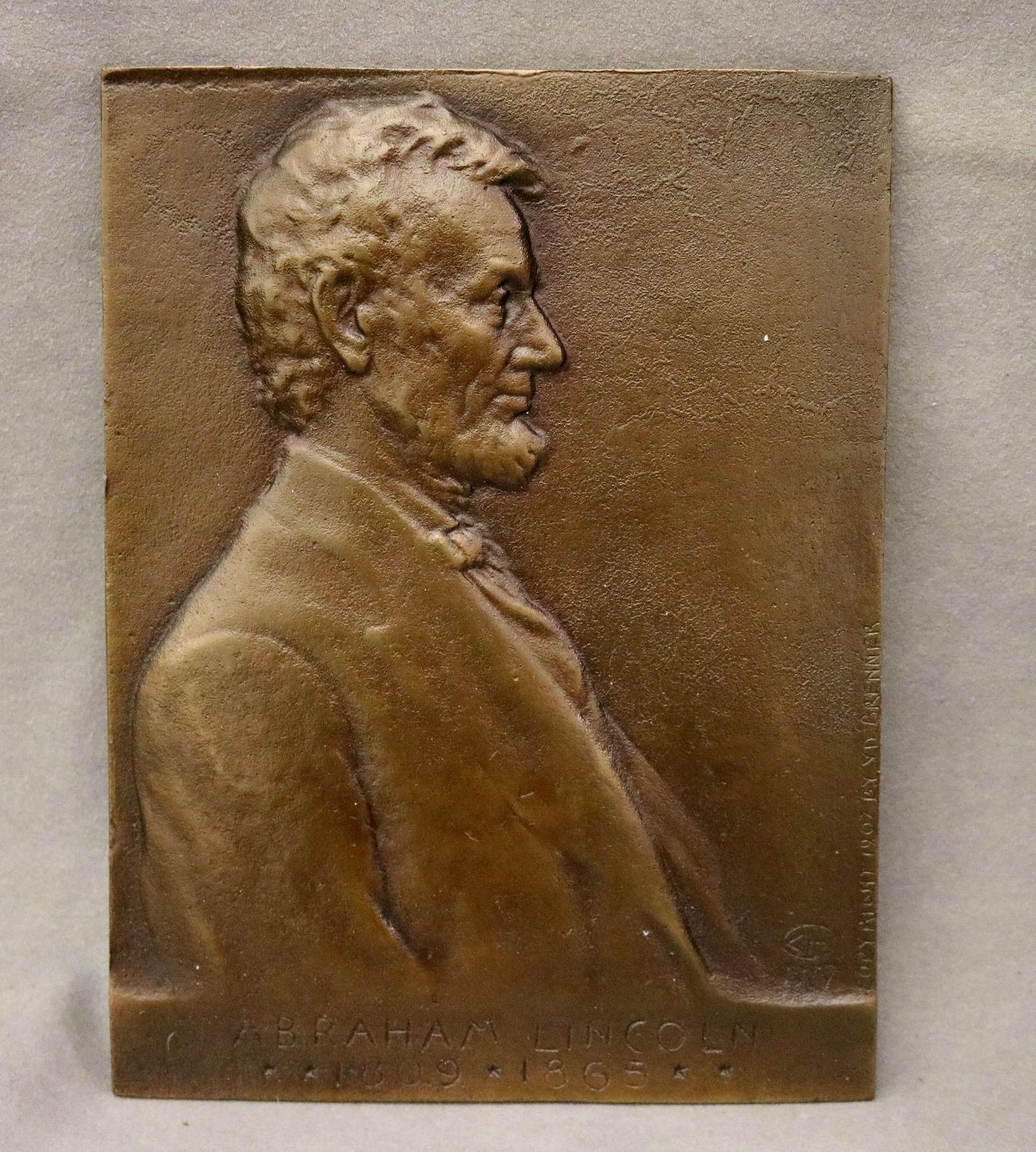 AFTER VICTOR DAVID BRENNER (American, 1871-1924). Plaque Commemorating President Abraham Lincoln, (1 of 12)