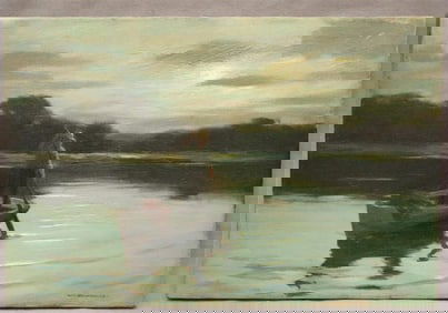 ATTRIBUTED TO WILLIAM RUSSELL WHITMORE.. Fisherman coming Home, Oil on canvas. Indecipherable