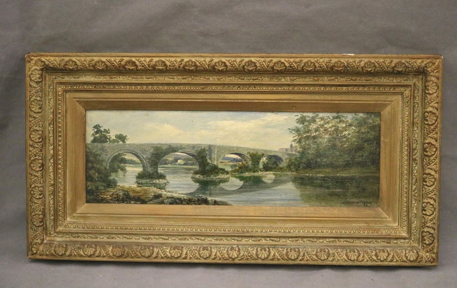 ENGLISH SCHOOL (19th century). The Old Bridge, 1884, Oil on canvas. Signed ("Douglas Farmer") and (1 of 20)