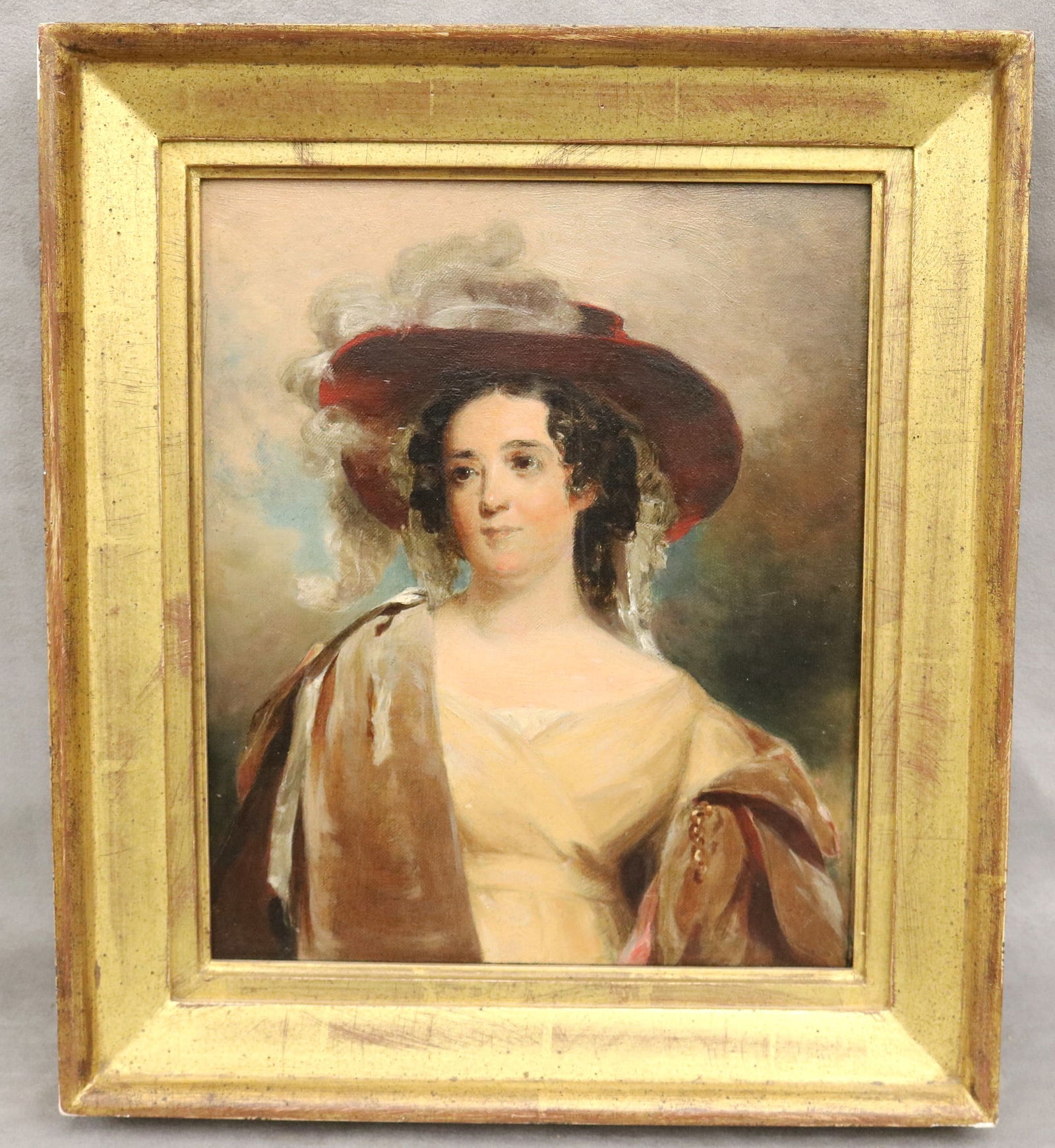 ATTRIBUTED TO JOHN NEAGLE (American, 1796 – 1865). Portrait of Mrs. Nicholas Biddle (after Thomas: ATTRIBUTED TO JOHN NEAGLE (American, 1796 – 1865). Portrait of Mrs. Nicholas Biddle (after Thomas Sully) , circa 1827, oil on panel. Verso signed and dated John Neagle, 1827. Framed. - 12.25 x 10.5