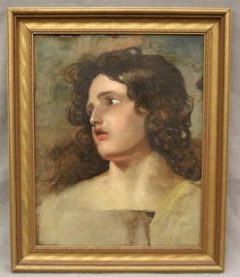 ATTRIBUTED TO WILLIAM ETTY (British, 1787-1849). Head of Saint John the Evangelist, Oil on canvas.: ATTRIBUTED TO WILLIAM ETTY (British, 1787-1849). Head of Saint John the Evangelist, Oil on canvas. Unsigned. Framed. - 18 x 14 inches; frame: 21 x 18 inches