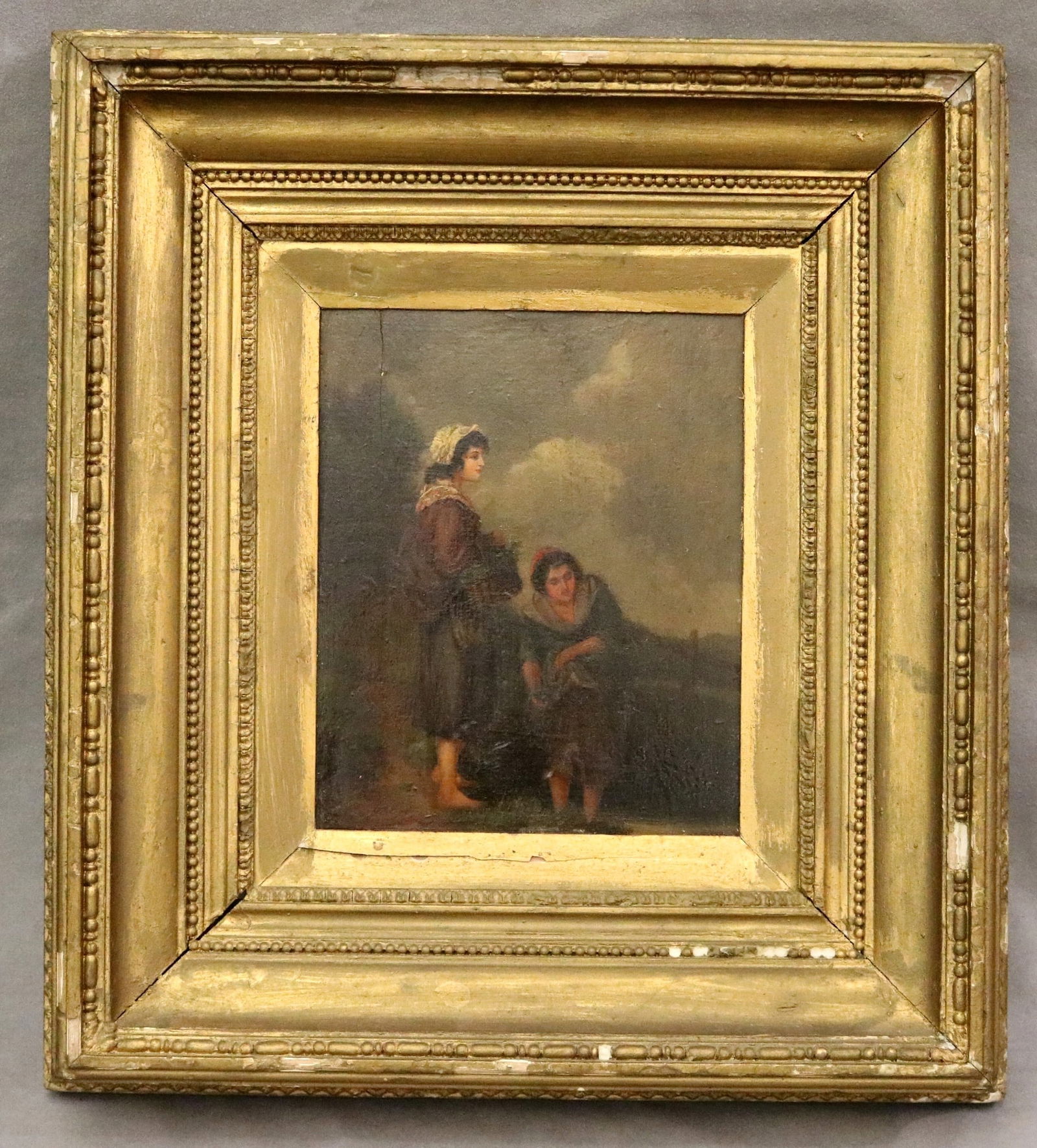 CONTINENTAL SCHOOL (19th century). Laundry Day, Oil on board. Framed. .: CONTINENTAL SCHOOL (19th century). Laundry Day, Oil on board. Framed. - 10 x 9 inches; frame: 19 x 17 inches