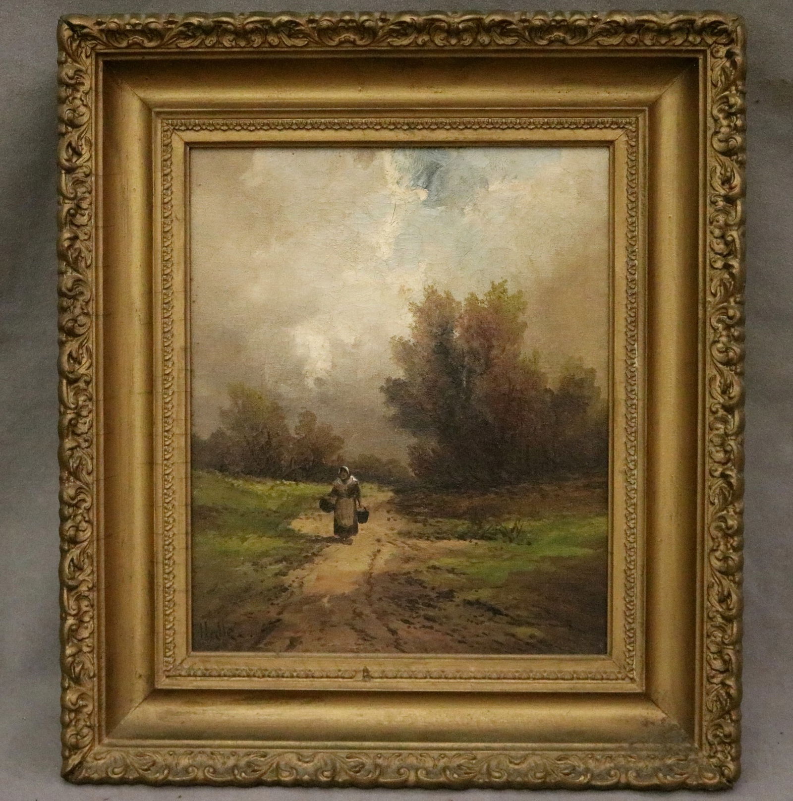 NORTHERN CONTINENTAL SCHOOL (Late 19th century). Walking Home from the Market, Oil on canvas. Signed (1 of 18)