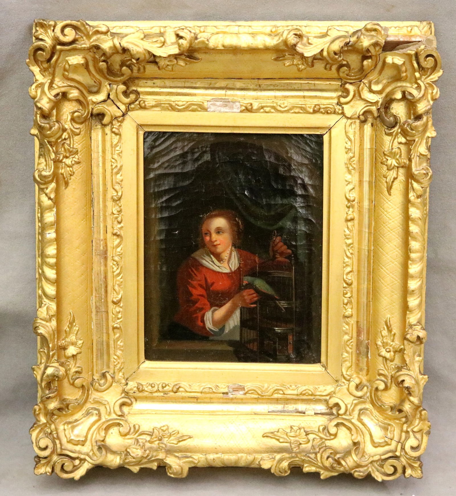 FOLLOWER OF GERRIT DOU (Dutch, 1613 - 1675). Young Woman in a Niche with a Parrot and Cage, 19th (1 of 19)