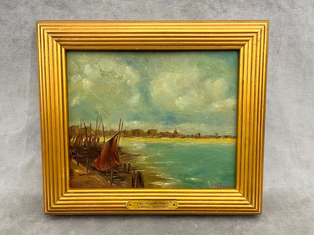 LEON RICHET. (French, 1847-1907). THE FRENCH COAST, Signed lower right. Oil on panel. Framed. (1 of 6)
