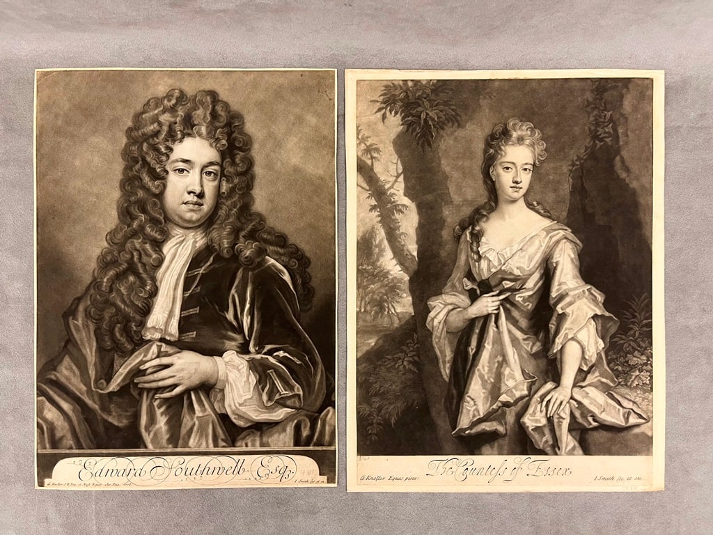 TWO EARLY 18TH CENTURY ENGLISH MEZZOTINTS. EDWARD SOUTHWELL, ESQ. AND THE COUNTESS OF ESSEX AFTER (1 of 13)