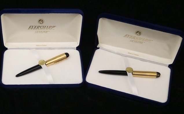 TWO EVERSHARP SKYLINE WRITING INSTRUMENTS: FOUNTAIN PEN AND ROLLER BALL PEN. (1 of 4)