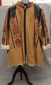 NATIVE AMERIAN ARTISAN-DESIGNER BETTY DAVID SHEARLING COAT WITH NORTHWEST COAST MOTIFS (1938-2007).