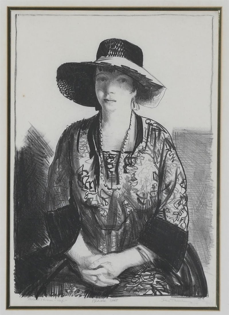 GEORGE BELLOWS. (American, 1882-1925). The black hat (Emma in a black hat), circa 1921, Lithograph (1 of 3)