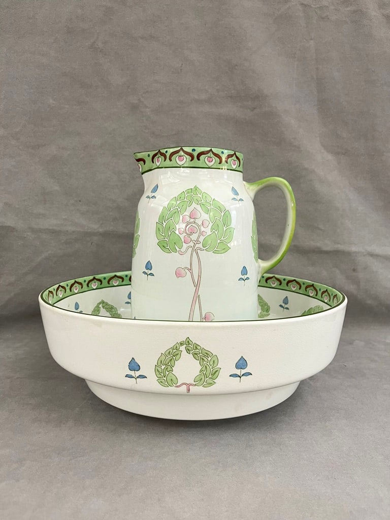 ENGLISH WINTON "ATHENAEUM WARE" ARTS AND CRAFTS DECORATED SEMI-VITREOUS PORCELAIN WASH BOWL AND (1 of 13)