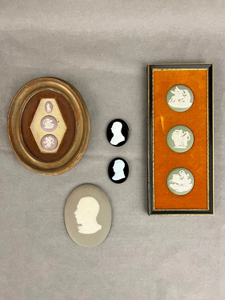 SIX ASSORTED WEDGWOOD PORCELAIN AND OTHER CAMEOS. - Set, 10 in. x 4 3;/8 in. (1 of 11)