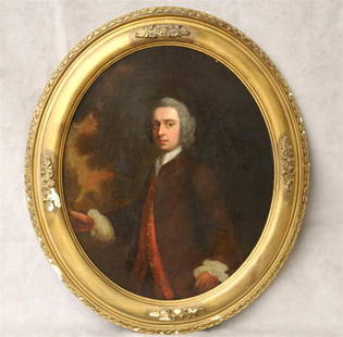 FOLLOWER OF WILLIAM HOARE (British, 1707-1792). Portrait of a Buckinghamshire Gentleman, Oil on: FOLLOWER OF WILLIAM HOARE (British, 1707-1792). Portrait of a Buckinghamshire Gentleman, Oil on canvas. Verso annotation states the portrait is of Richard Phillips(1680-1741), husband of Martha Elisto