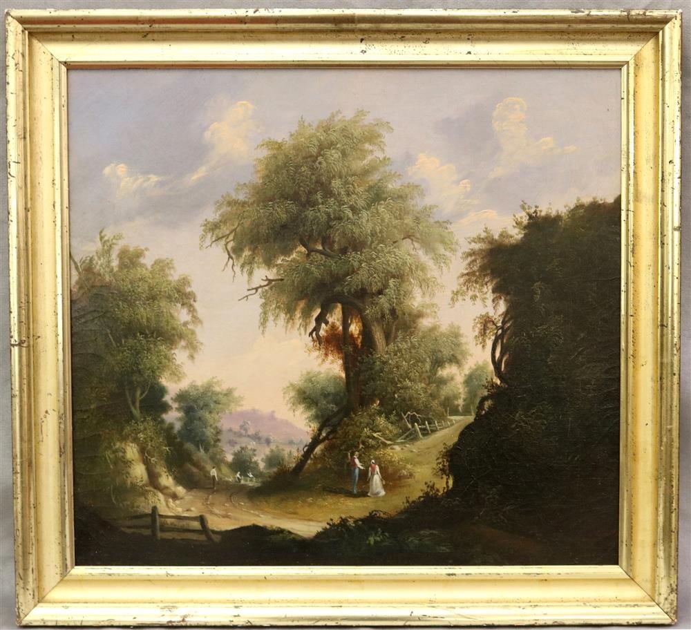 G A NICHOLS (19th century). Couple on the Road, Oil on canvas. Signed and dated G. A. Nichols / 1847 (1 of 14)
