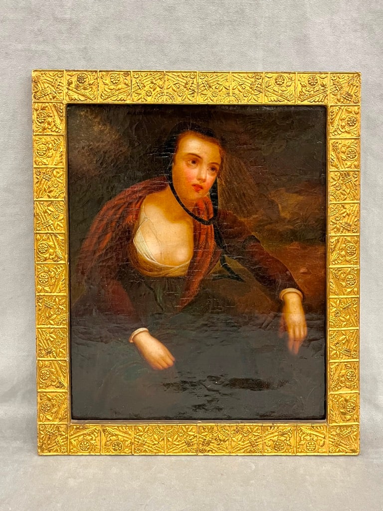 17TH-18TH CENTURY CONTINENTAL SCHOOL. YOUNG WOMAN IN BROWN DRESS, Unsigned. Oil on canvas.  Relief (1 of 5)