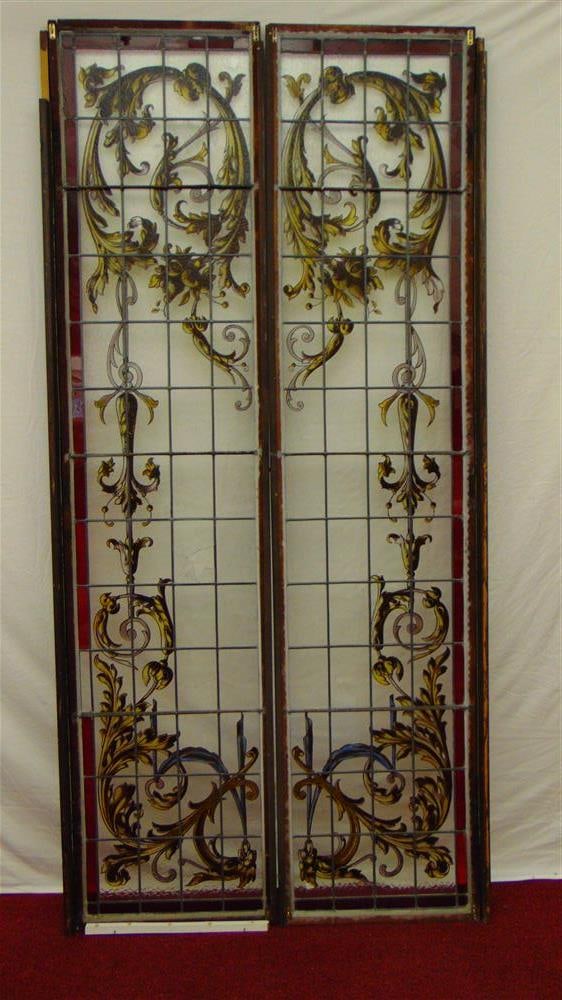 SET FOUR PAINTED GLASS DOOR/WINDOW PANELS, - H: 86 in.; W: 21 in. (1 of 15)