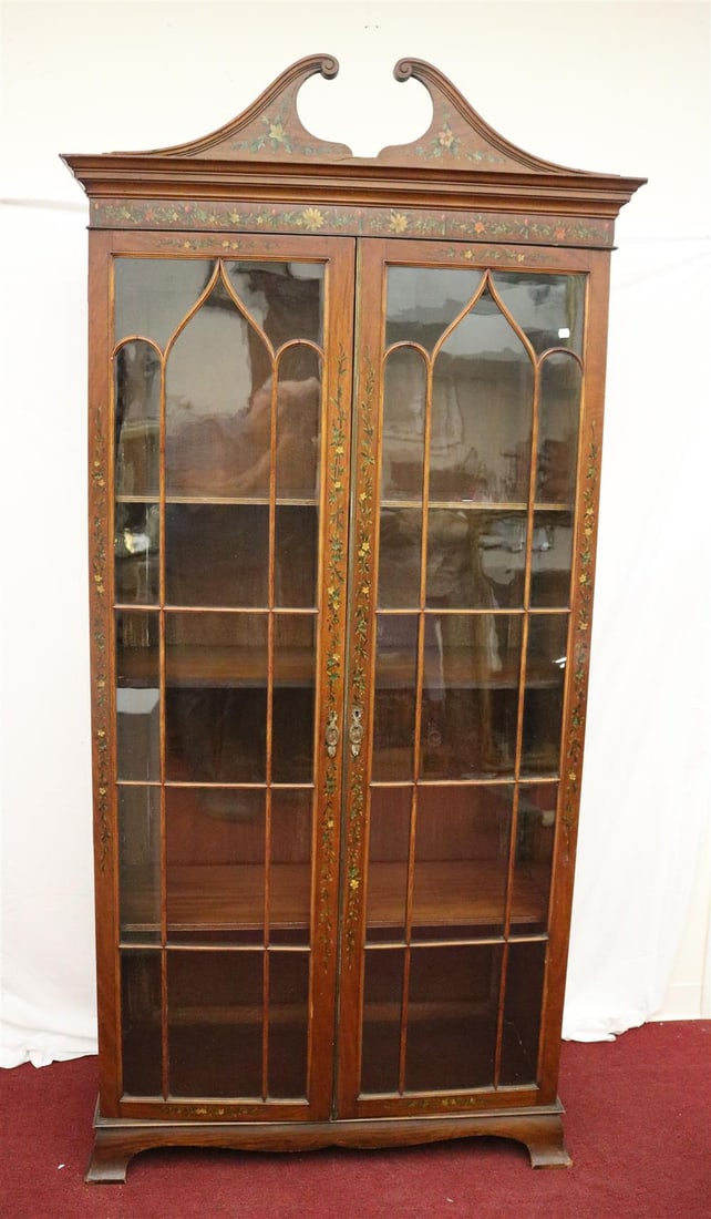 ENGLISH NEOCLASSICAL FLORAL-AND-URN PAINTED TWO-DOOR DISPLAY CABINET IN THE ADAM TASTE . 19th (1 of 20)