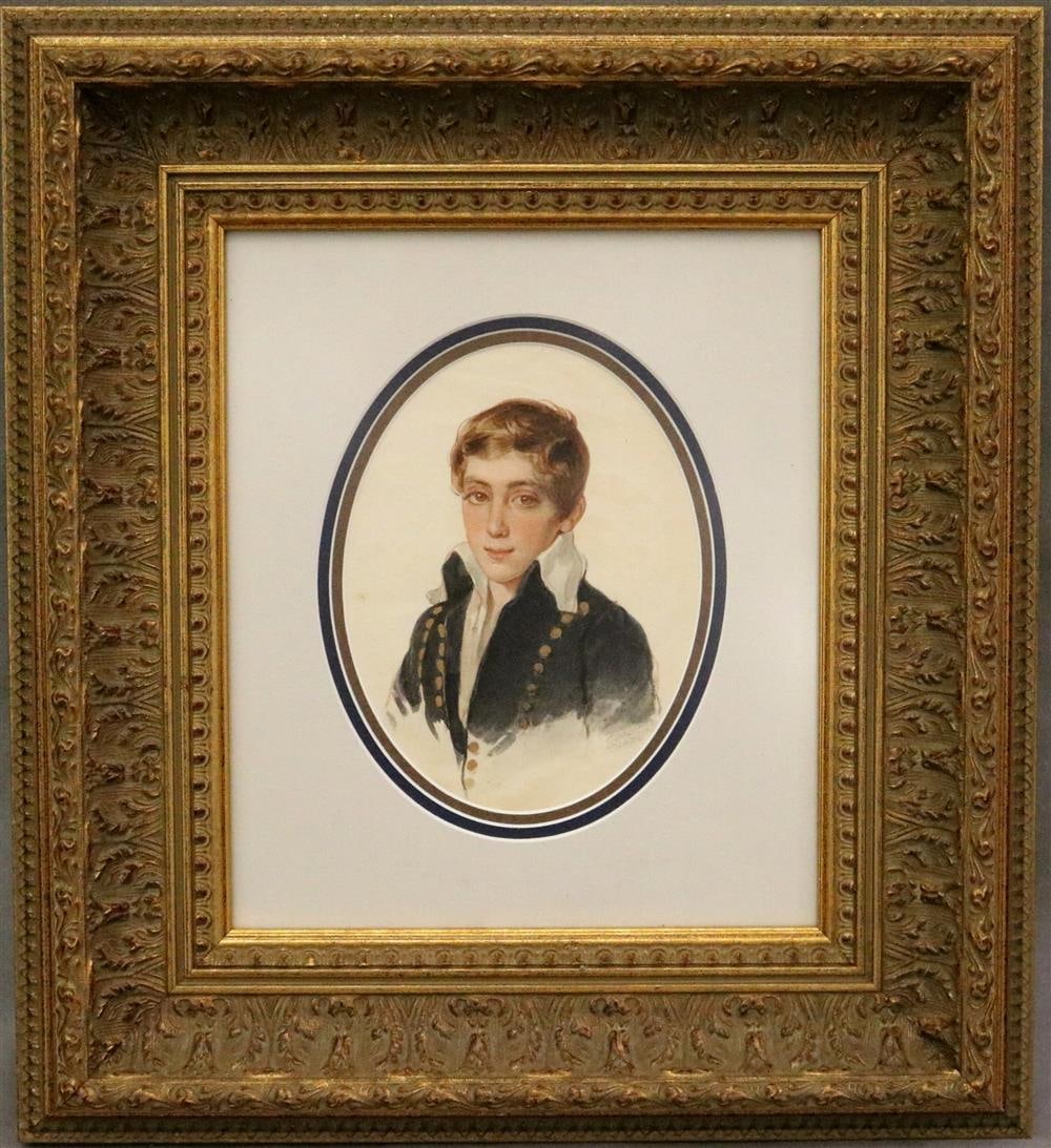 FRENCH SCHOOL (Early 20th century). The Handsome Boy, Watercolor. Framed. . (1 of 10)