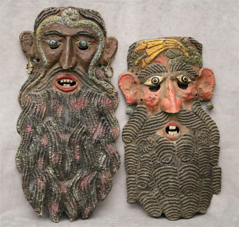 MEXICAN GUERRERO BEARDED MAN DANCE MASKS, Late 20th century. - Height (longest mask with the blue (1 of 20)