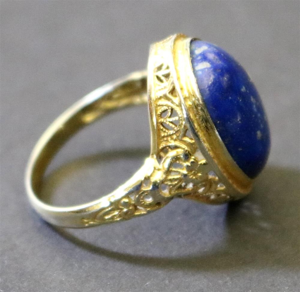 14K YELLOW GOLD AND LAPIS LAZULI OVAL CABOCHON RING, - Ring size 6 1/4. (1 of 4)