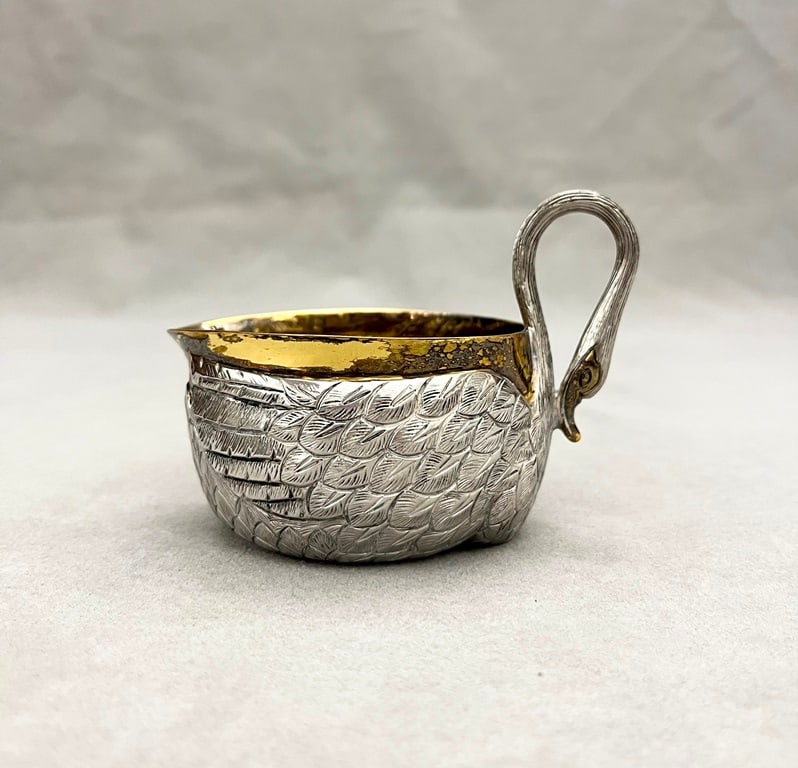 MEXICAN STERLING SILVER SWAN-FORM SAUCE DISH/CREAMER BY TANE, - H: 3 in.; L; 4 1/4 in. Wt. 5.2 troy (1 of 6)