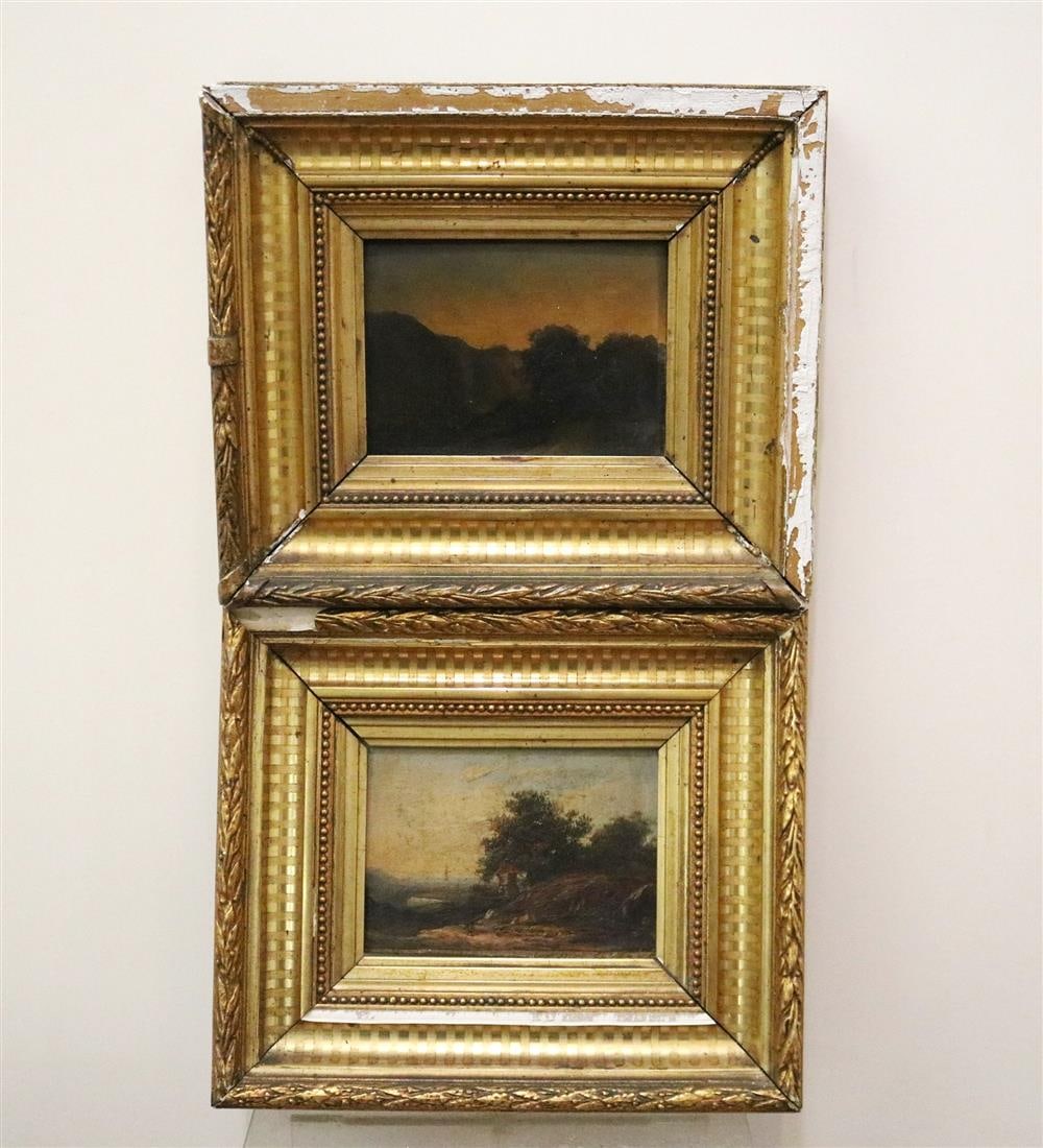 AMERICAN SCHOOL (19th century). Two Works: Landscapes. Two framed artworks. Oil on board. Framed. (1 of 20)