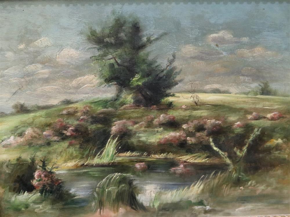 AMERICAN SCHOOL (Early 20th century). Windy Day at the Lake, Oil on canvas. Unsigned. Framed. (1 of 16)