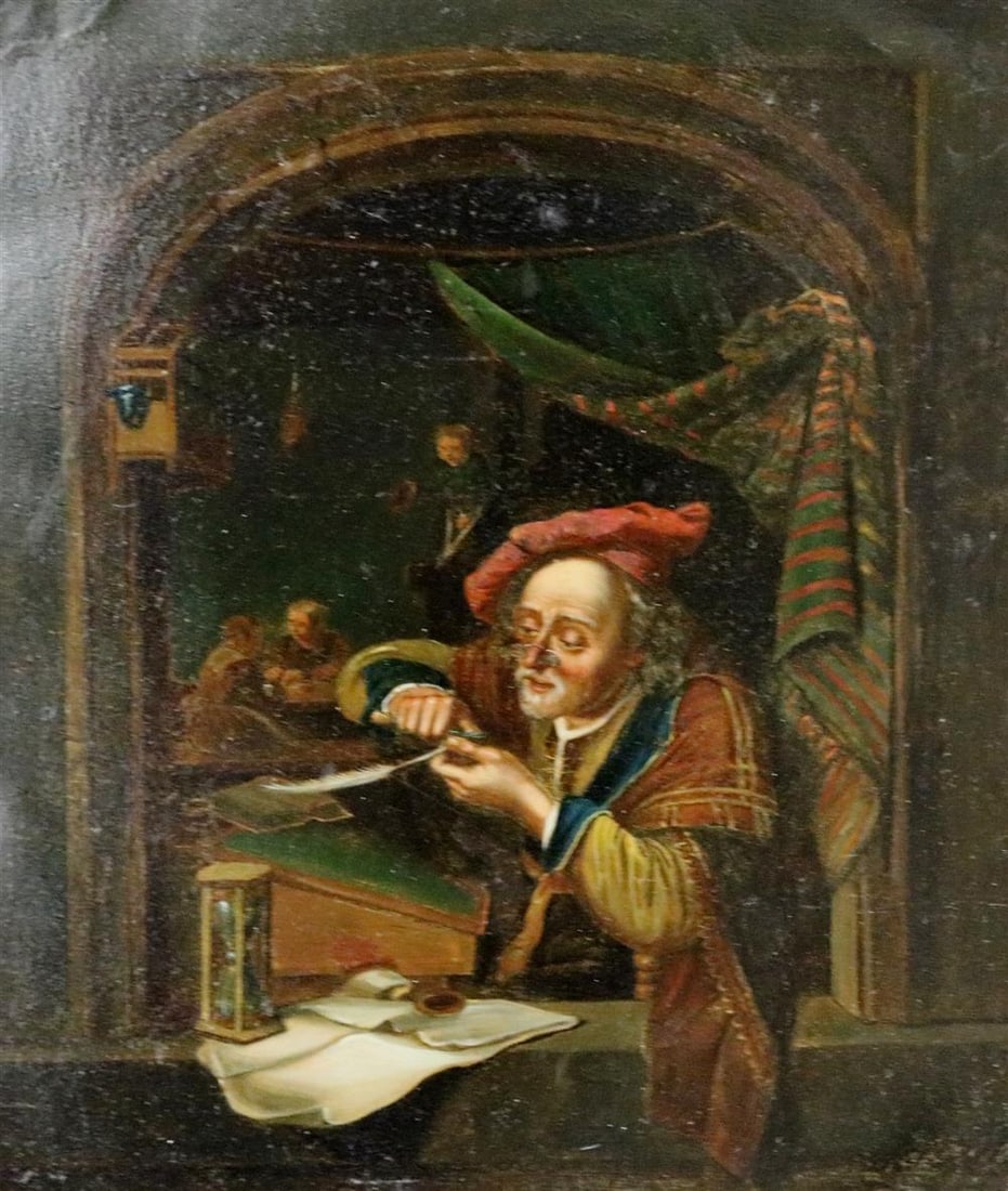 AFTER GERHARD DOU (Dutch, 1613 - 1675). The Schoolmaster, Late 18th or early 19th century oil on a (1 of 13)