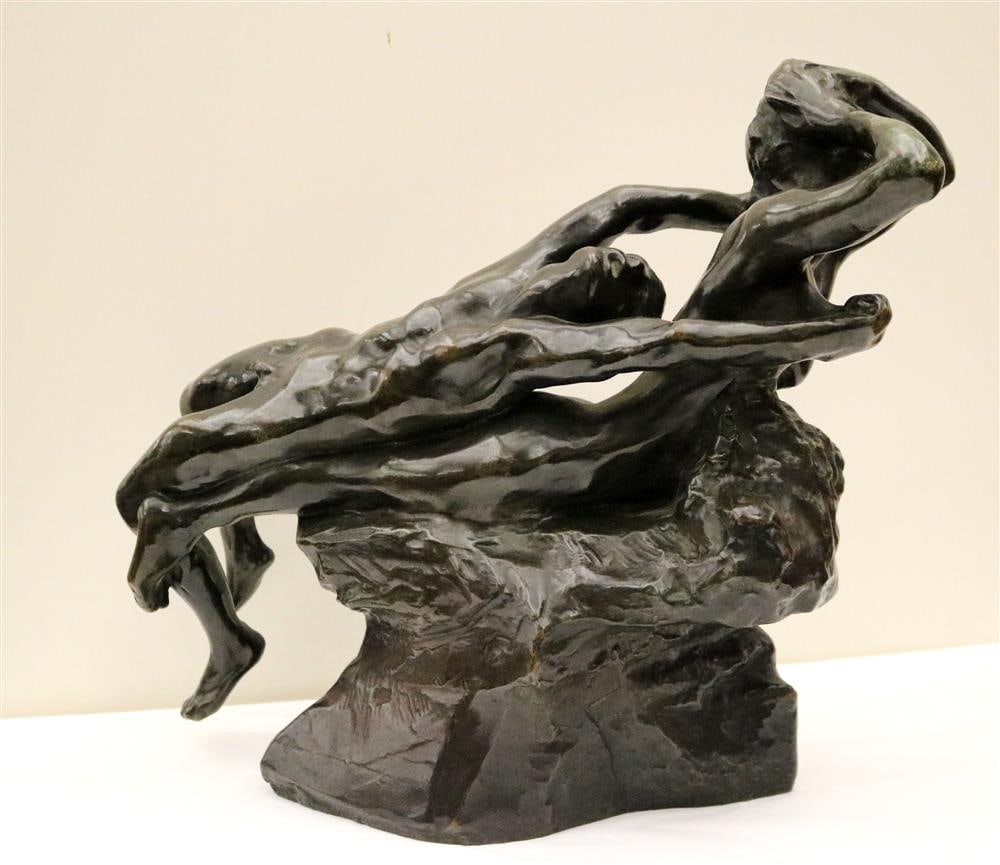 AFTER AUGUSTE RODIN (French, 1840-1917). Fugit Amor, 20th century patinated reproduction bronze: AFTER AUGUSTE RODIN (French, 1840-1917). Fugit Amor, 20th century patinated reproduction bronze stamped twice "A. Rodin" at base and inside the base. Additionally, stamped: "Georges Rudier Fondeur Par