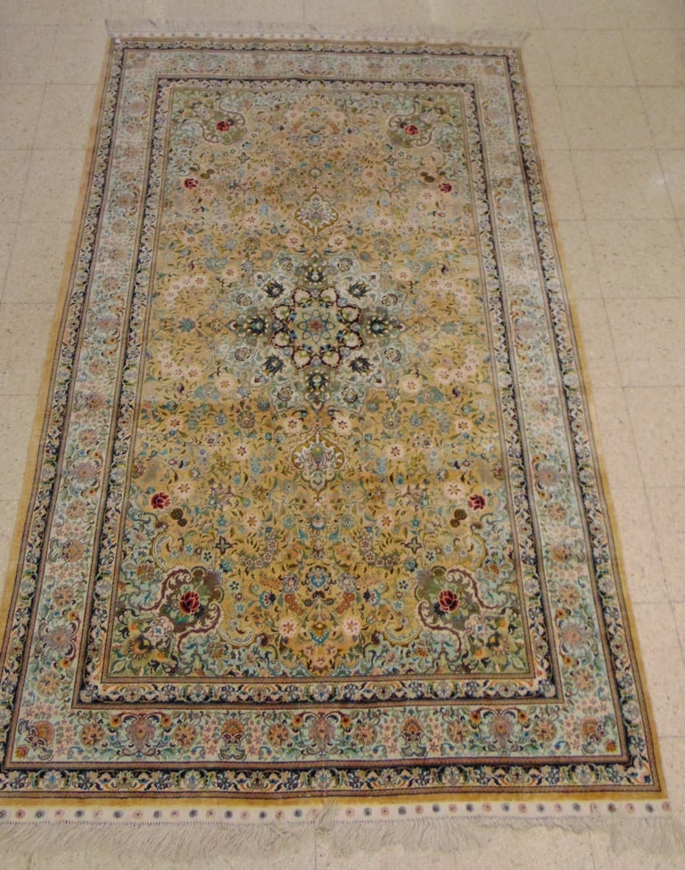 SILK QUM-DESIGN RUG. - App. 5 ft. 1in. x 8 ft. 1 in. (1 of 9)