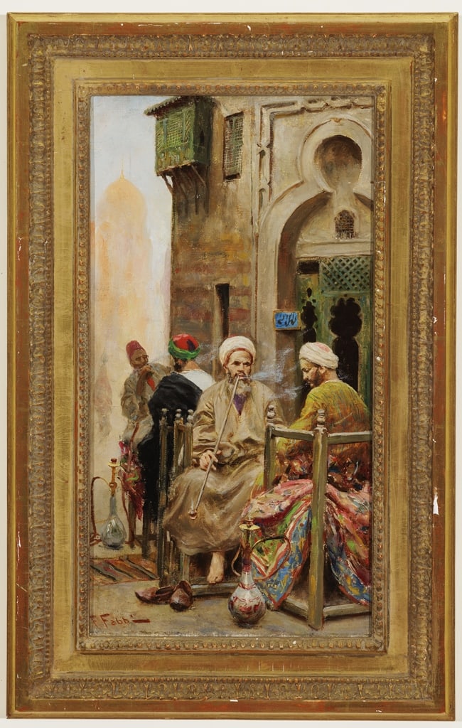 FABIO FABBI (Italian, 1861 - 1946). The Afternoon Smoke, circa 1888, Oil on canvas. Signed lower (1 of 3)