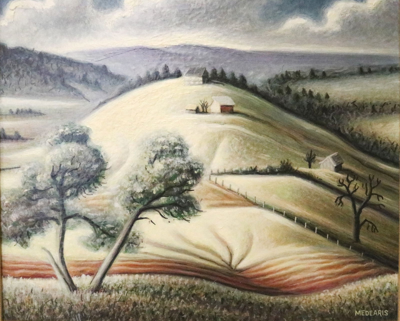 ROGER MEDEARIS (American, 1920-2001). Winter Landscape, Oil on board. Signed lower right hand (1 of 16)