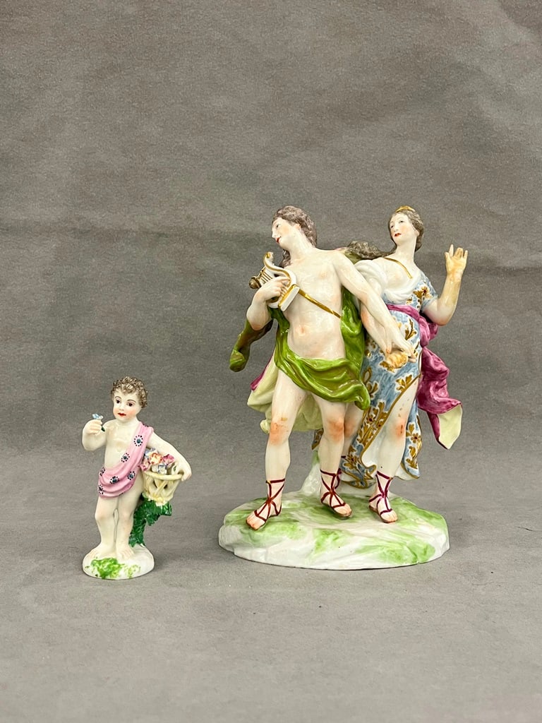 TWO CONTINENTAL POLYCHROMED PORCELAIN FIGURES, 19th century. (1 of 13)