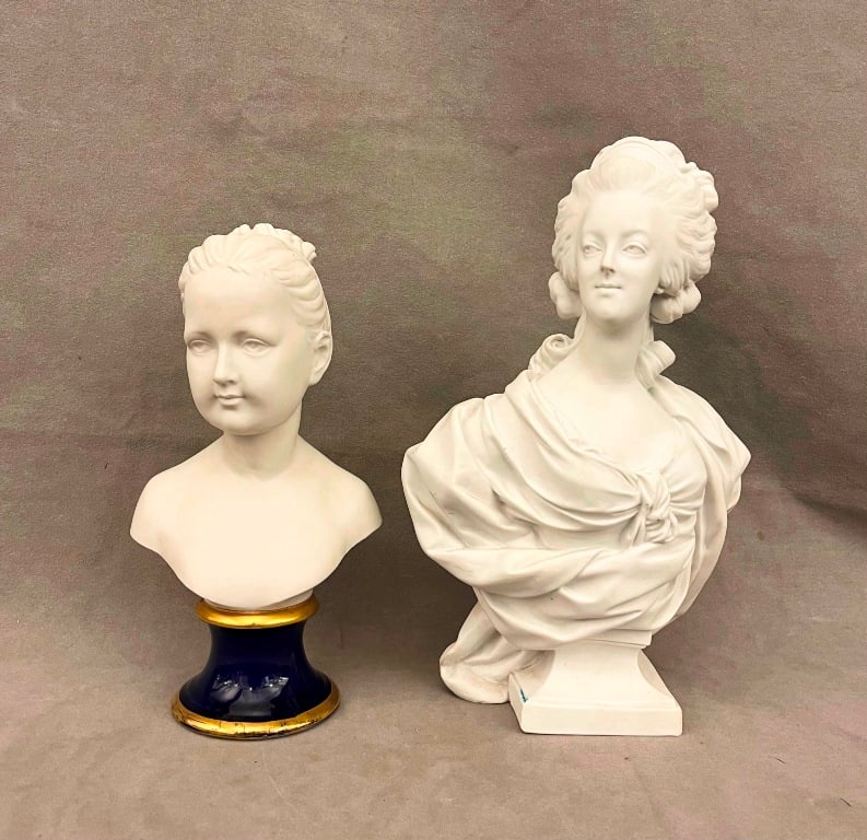 TWO BISQUE PORCELAIN BUSTS OF WOMEN, late 19th-early 20th century. (1 of 9)