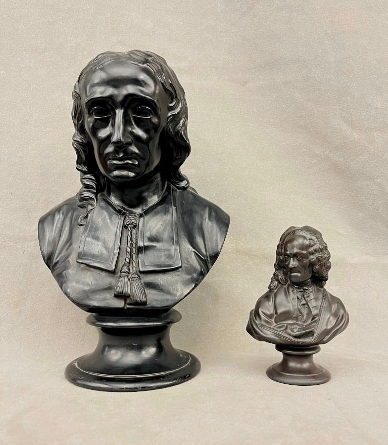 TWO WEDGWOOD BLACK PORCELAIN BASALT BUSTS OF NOTABLES, (1 of 12)