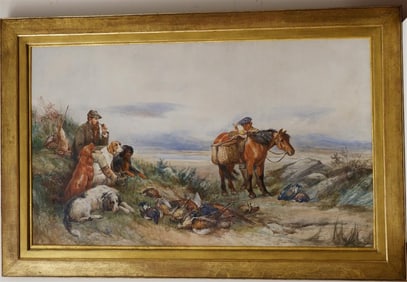JAMES HARDY II (English, 1832-1889). The Day's Bag, Watercolor on paper. Signed. Framed. .