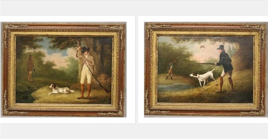 ATTRIBUTED TO FRANCIS CALCRAFT TURNER (English, 1782-1946). Two Works; A Pair of Shooting Scenes,