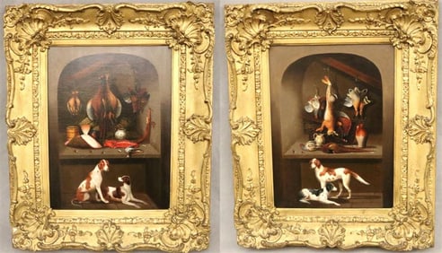 BENJAMIN BLAKE (English, 1757-1830). Two works: Larder Still Lifes with Dogs, A pair of paintings.