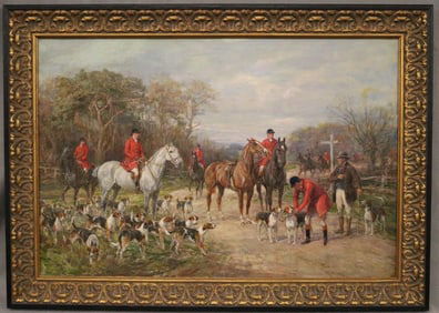 HEYWOOD HARDY (English, 1842-1933). Off to the Hunt, Oil on canvas. Signed lower left hand corner.