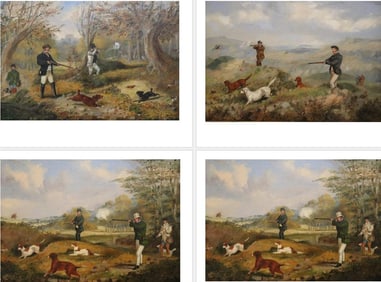 SAMUEL HENRY ALKEN (English, 19th century). Four Works: Hunding Scenes, Oil on canvas. Framed.