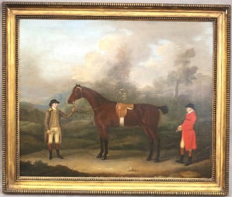 JOHN FRANCIS SARTORIUS (English, 1734-1804). Hunstman and his Horse and Groom, 1784, Oil on canvas.