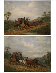 DEAN WOLSTENHOLME THE YOUNGER (British, 1798-1883). Two works: "A Coach" and "Four Crossing a Ford",